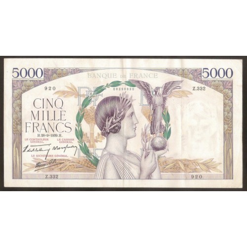 FRANCE 5000 Francs 28.09.1939