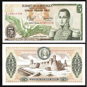 COLOMBIA 5 Pesos Oro 1980