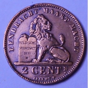 BELGIUM 2 Centimes 1902 Der...