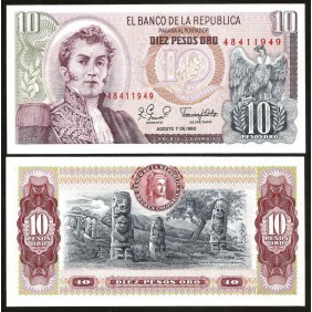 COLOMBIA 10 Pesos Oro 1980