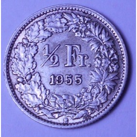 SWITZERLAND 1/2 Franc 1955 AG