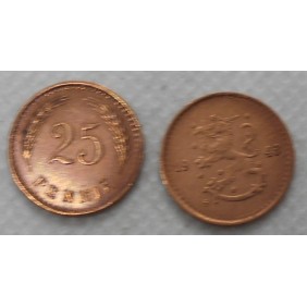 FINLAND 25 Pennia 1943 copper