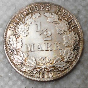 GERMANY EMPIRE 1/2 Mark 1917 D
