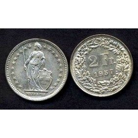 SWITZERLAND 2 Francs 1957 AG