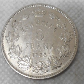BELGIUM 5 Francs 1933 Der...