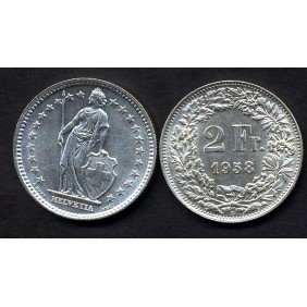 SWITZERLAND 2 Francs 1958 AG