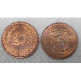 FINLAND 25 Pennia 1943 copper