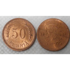 FINLAND 50 Pennia 1943 copper