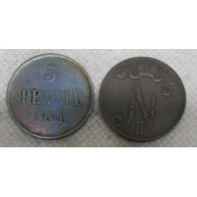 FINLAND 5 Pennia 1901