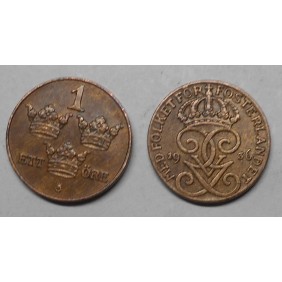 SWEDEN 1 Ore 1936 long 6