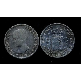 SPAIN 50 Centimos 1892 AG