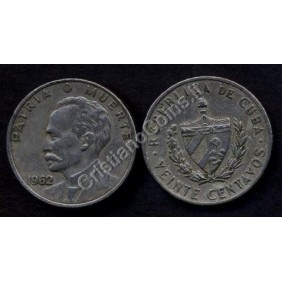 CUBA 20 Centavos 1962 Jose...
