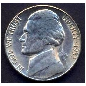 USA 5 Cents 1953 S Jefferson