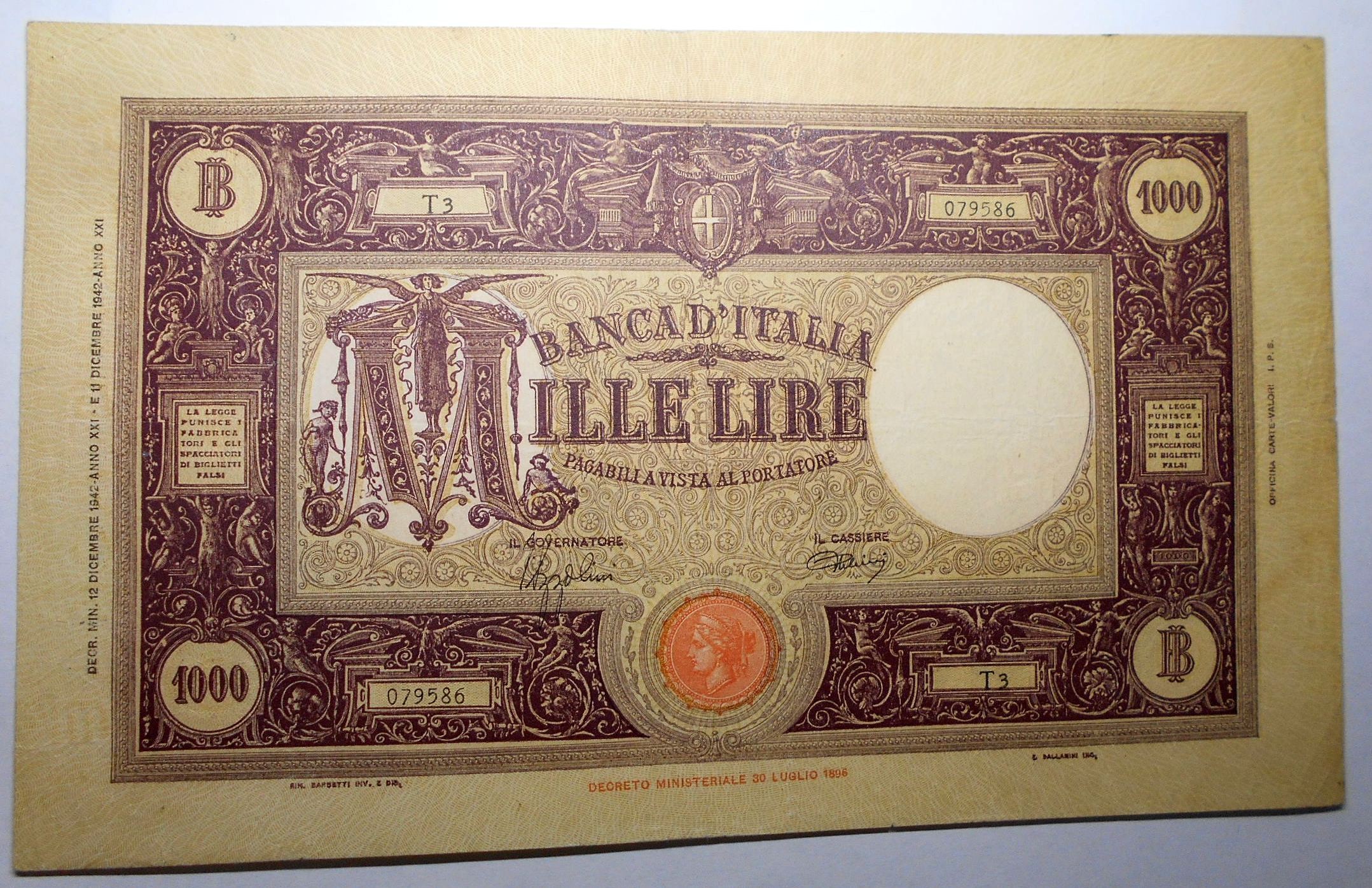 1000 Lire Barbetti Grande M 12.12.1942